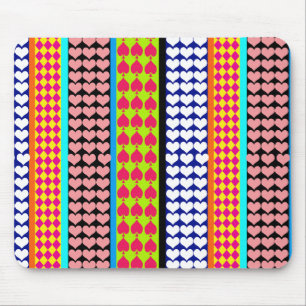 Stripes Hearts Diamonds Boho Mixed Design  Mouse Pad