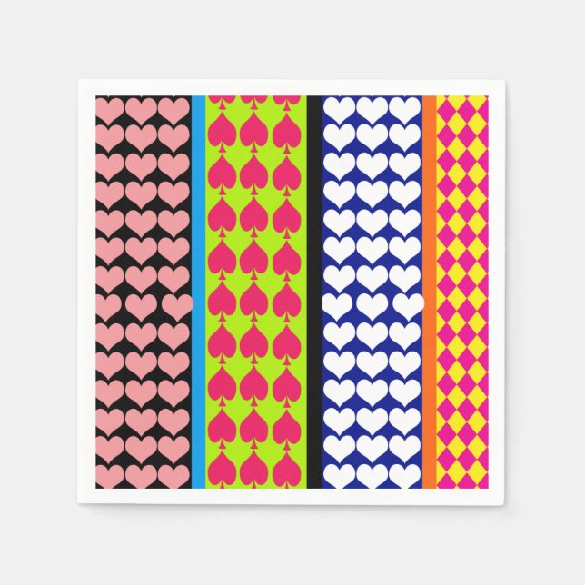 Stripes Hearts Diamonds Boho Mixed Design  Napkin (Front)