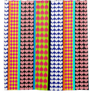 Stripes Hearts Diamonds Boho Mixed Design  Shower Curtain