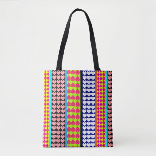 Stripes Hearts Diamonds Boho Mixed Design Tote Bag