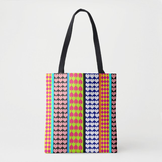 Stripes Hearts Diamonds Boho Mixed Design  Tote Bag (Front)