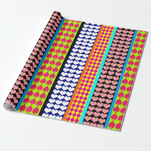 Stripes Hearts Diamonds Boho Mixed Design Wrapping Paper
