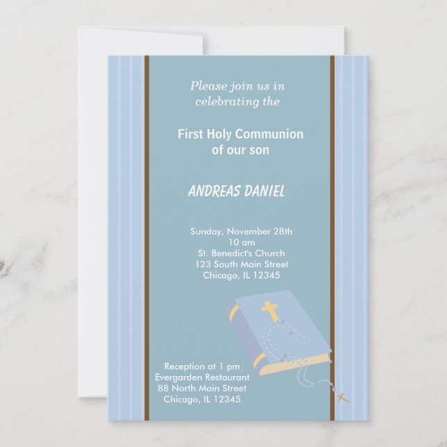 Stripes Holy Communion Invitation (Front)