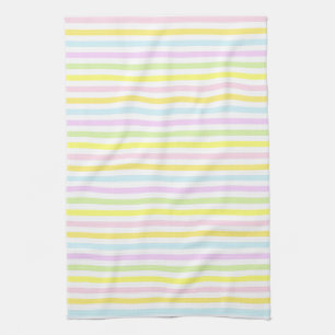 Stripes in Multicolor Pastel Colours Tea Towel