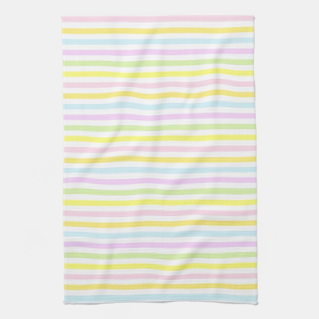 Stripes in Multicolor Pastel Colours Tea Towel (Vertical)