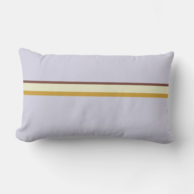 Stripes in natural colours on pale blue lilac lumbar cushion (Front)