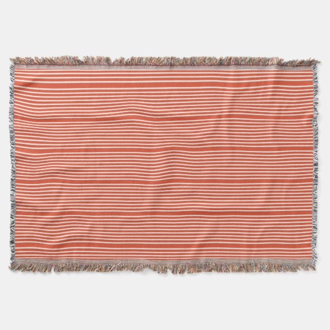 Stripes in natural colours warm red and pale pink throw blanket (Front)