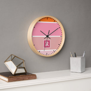 Stripes in pink, white and orange with Monogram Clock