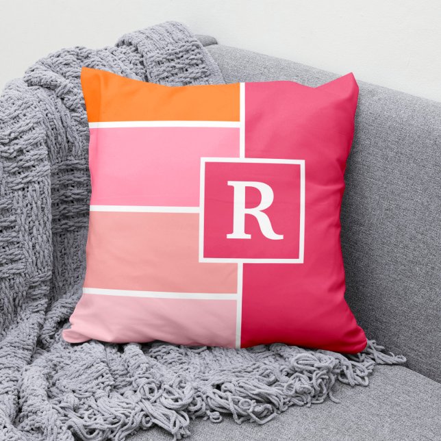 Stripes in pink, white and orange with Monogram Cushion (Creator Uploaded)