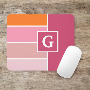 Stripes in pink, white and orange with Monogram Mouse Pad