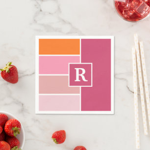 Stripes in pink, white and orange with Monogram Napkin