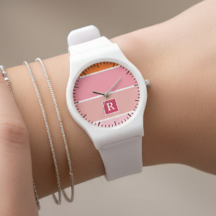 Stripes in pink, white and orange with Monogram Watch