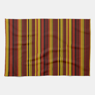Stripes in Shades of Garnet and Gold Tea Towel