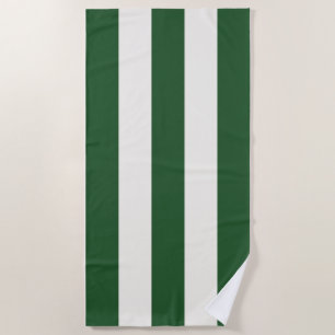 Stripes In The Sun Deep Green White Beach Towel