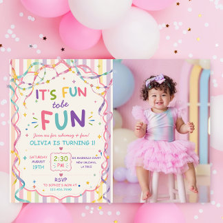 Stripes It's Fun To Be One Colourful Birthday Invitation