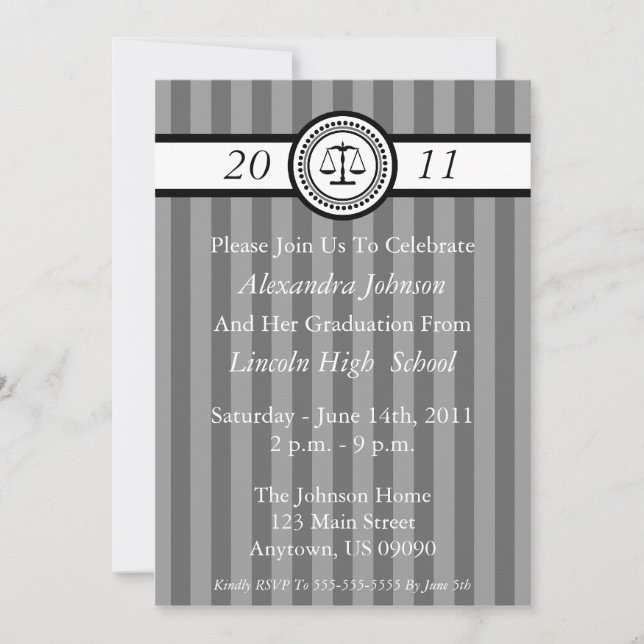 Stripes Law School Graduation Invitations (Grey) (Front)