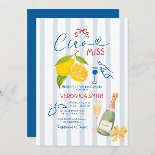 Stripes Lemon Blue Italy Ciao Bridal Shower Invitation