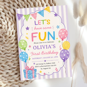 Stripes Let's Have Some Fun Colourful Birthday Invitation