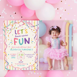 Stripes Let's Have Some Fun Colourful Birthday Invitation