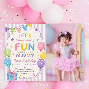 Stripes Let's Have Some Fun Colourful Birthday Invitation