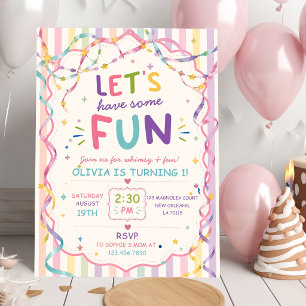 Stripes Let's Have Some Fun Colourful Birthday Invitation