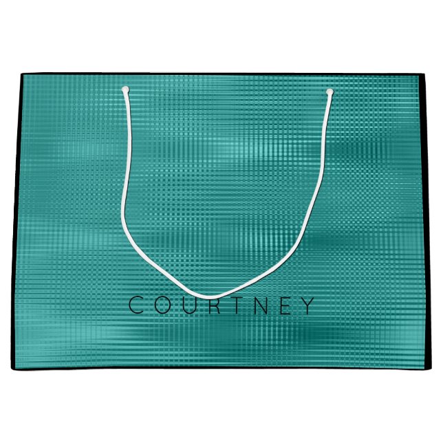 Stripes Lines Black Teal Abstract Metallic Grill Large Gift Bag (Front)