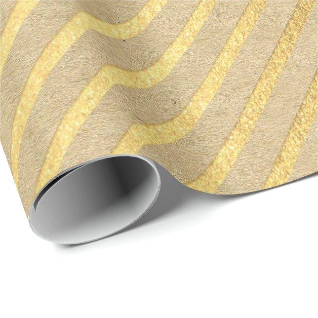 Stripes Lines Kraft Gold Natural Elegant Minimal Wrapping Paper (Roll Corner)
