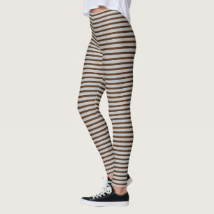 Stripes Lines Light Brown Light Grey Leggings
