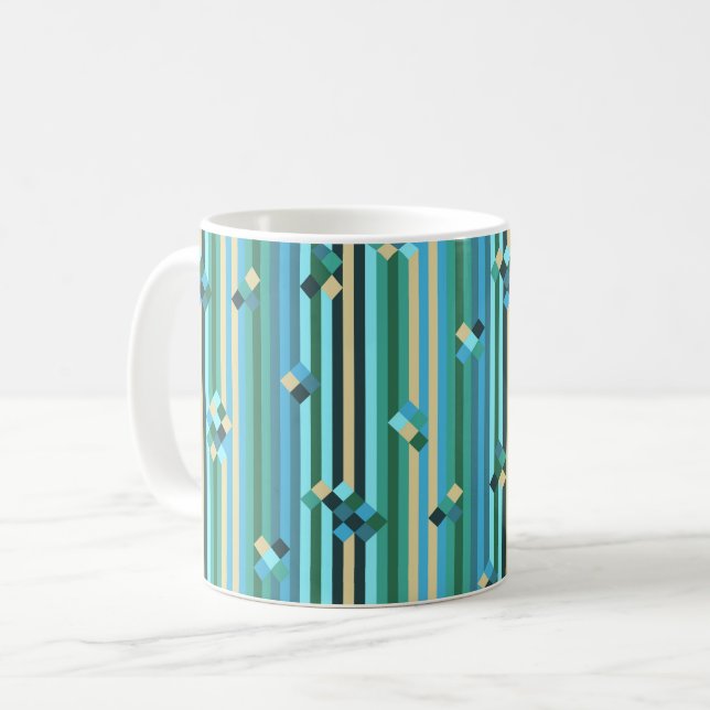 Stripes mix - green and blue coffee mug (Front Left)