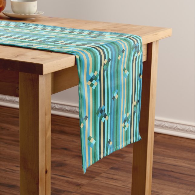 Stripes mix - green and blue long table runner (In Situ)