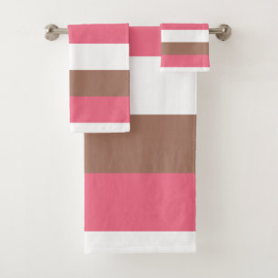 Stripes Mocha Brown Pink White Bath Towel Set