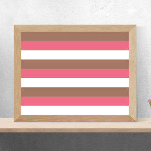 Stripes Mocha Brown Pink White Poster