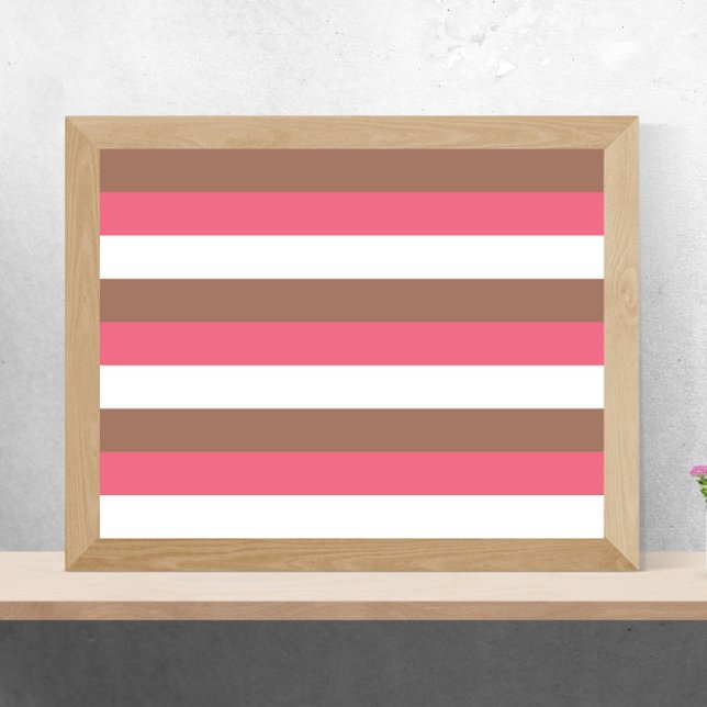 Stripes Mocha Brown Pink White Poster (A poster made up of mocha brown, pink and white stripes)