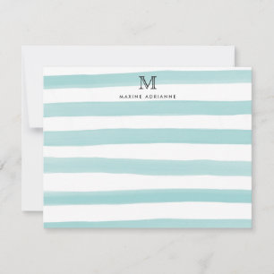 Stripes Monogram Teal Green Watercolor Modern Chic Card