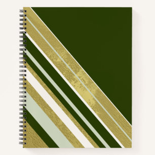 Stripes Moss Green Gold Cream on Dark Green Notebook