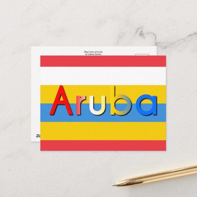 Stripes of Aruba Flag Colours Postcard (Front/Back In Situ)