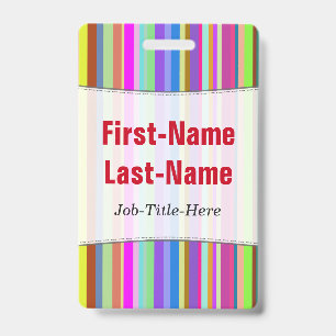 Stripes of Various Colours; Personalised Name Badg ID Badge