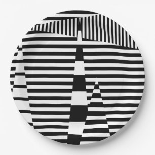 Stripes on Stripes in Black and White Paper Plate