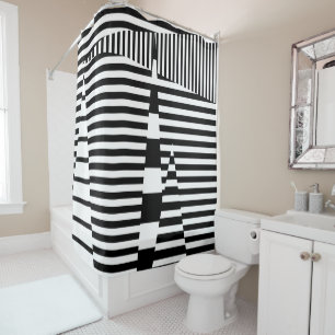 Stripes on Stripes in Black and White Shower Curtain