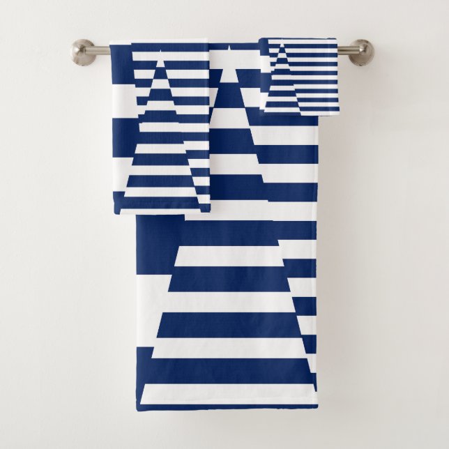 Stripes on Stripes in Blue and White Bath Towel Set (Insitu)
