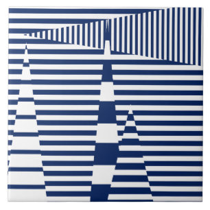 Stripes on Stripes in Blue and White Ceramic Tile