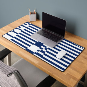 Stripes on Stripes in Blue and White Desk Mat