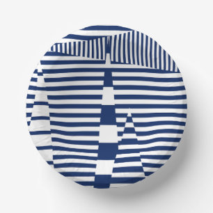 Stripes on Stripes in Blue and White Paper Plate