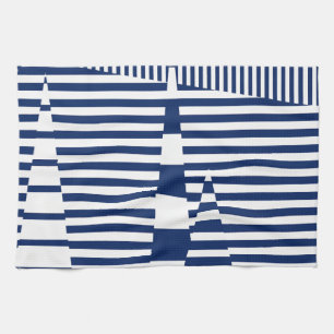 Stripes on Stripes in Blue and White Tea Towel