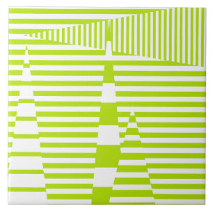 Stripes on Stripes - Lime Green and White  Ceramic Tile