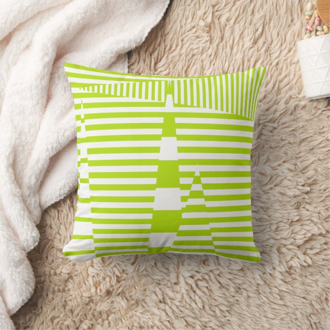 Stripes on Stripes - Lime Green and White  Cushion (Blanket)