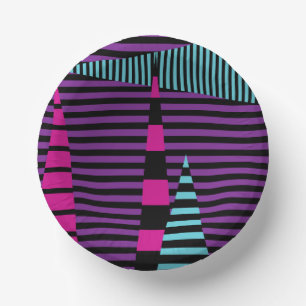 Stripes on Stripes - Pink, Purple, Blue and Black Paper Plate
