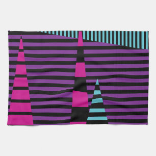 Stripes on Stripes - Pink, Purple, Blue and Black Tea Towel