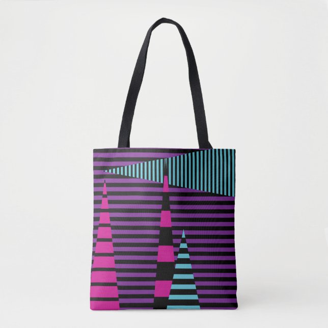 Stripes on Stripes - Pink, Purple, Blue and Black Tote Bag (Front)