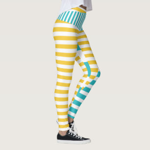 Stripes on Stripes - Turquoise and Yellow Leggings